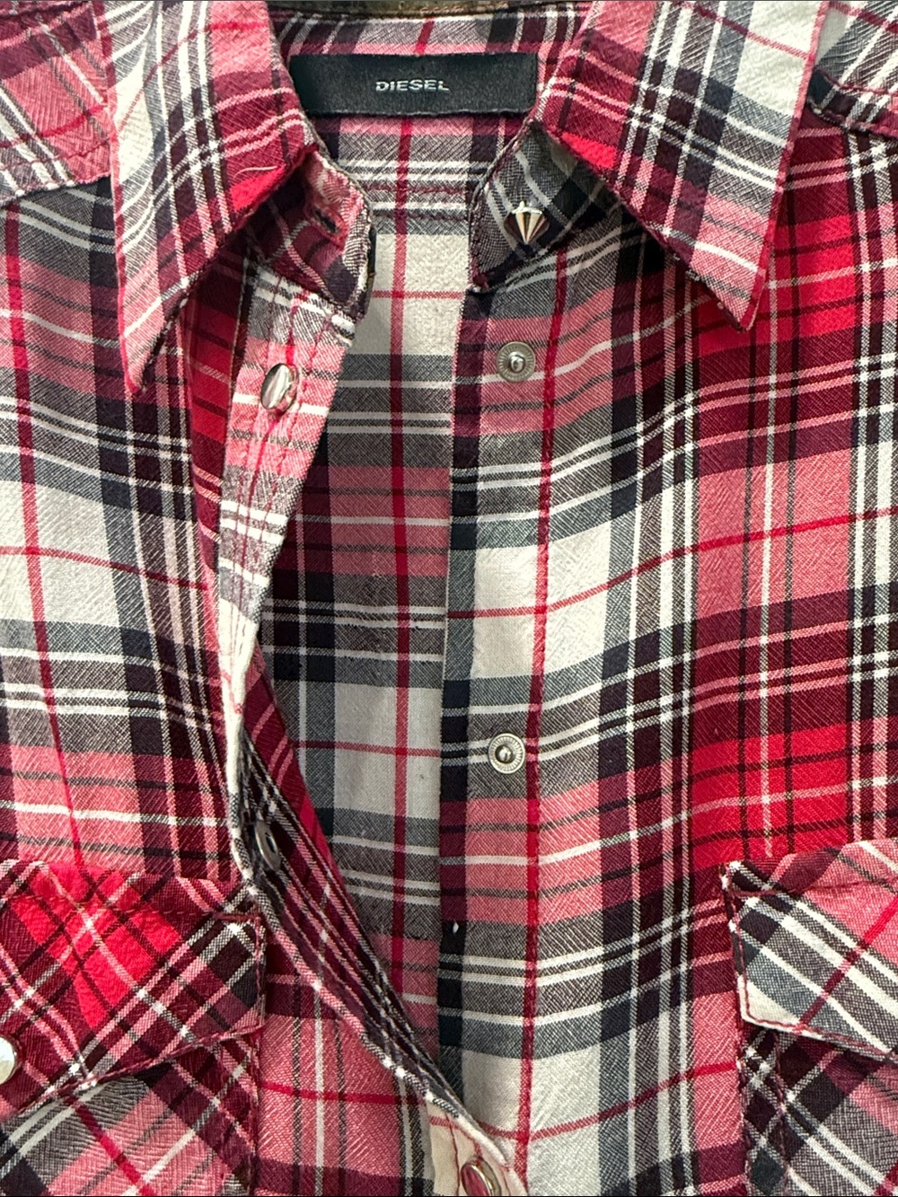 Diesel Pink Plaid Button-Down Shirt Size S - Picture 3 of 5